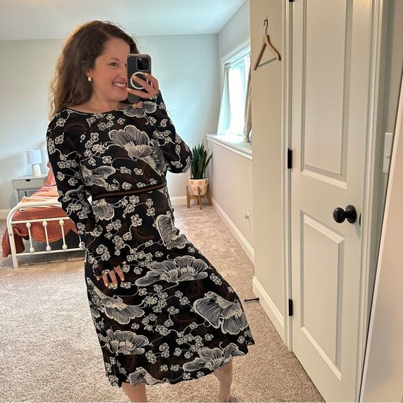 NWT WARM NY Black Floral Long Sleeve Maxi Dress 0 - Picture 4 of 13